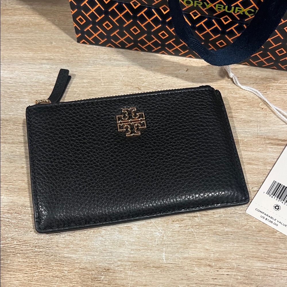 Tory Burch Black Britten Zip Card Case NWT